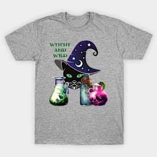 Witchy And Wild - Halloween Black Cat And Potions T-Shirt